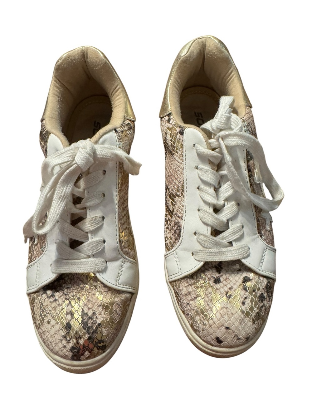 Soda White & Gold Snake-Print‎ Women's Lace-Up Sneakers